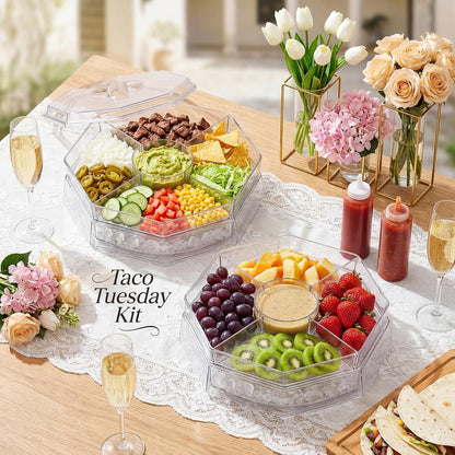 Chilled Serving Tray with Lid, Rotating Cold Serving Tray for Parties