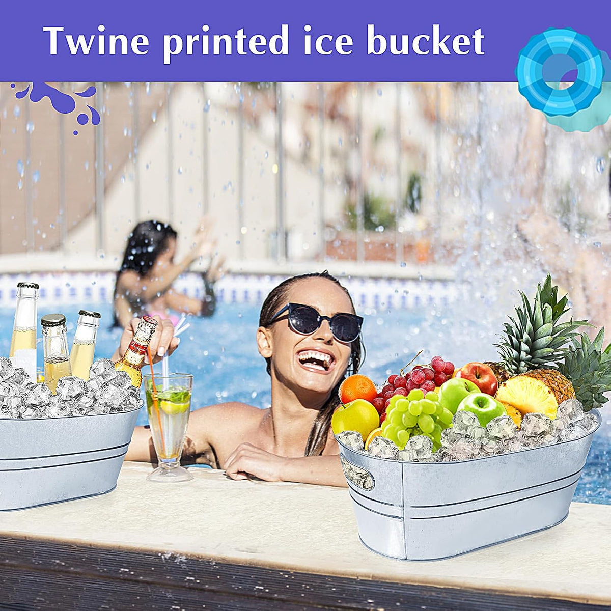 3 Gallon Ice Buckets for Parties, IKAYAS Galvanized Metal Ice Bucket Ice Tub with Scoop for Cocktail Bar Mimosa Bar Supplies, Large Champagne Bucket Beer bucket Metal Tub (2 Pack)