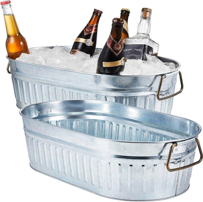 Lallisa 2 Pcs 5.3 Gallon Galvanized Metal Drink Bucket with Handles, Silver