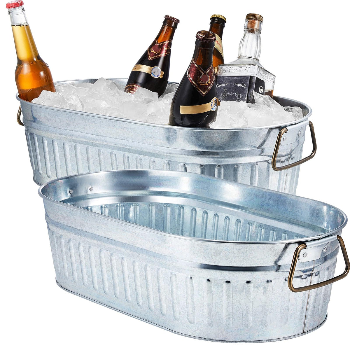 Lallisa 2 Pcs 5.3 Gallon Galvanized Metal Drink Bucket with Handles, Silver