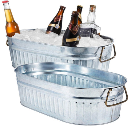 Lallisa 2 Pcs 5.3 Gallon Galvanized Metal Drink Bucket with Handles, Silver
