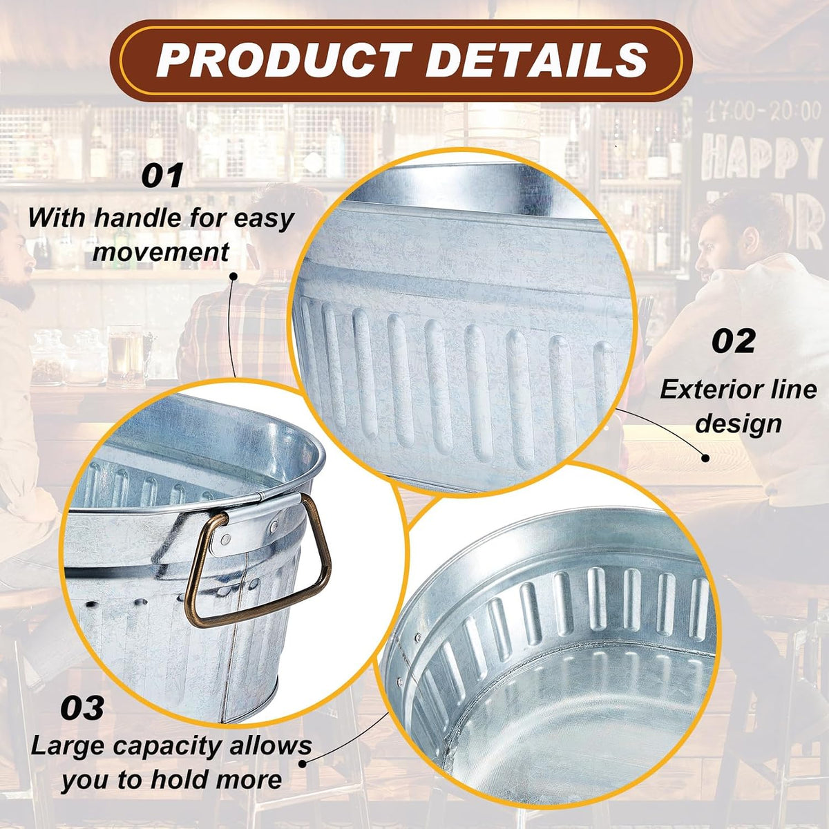 Lallisa 2 Pcs 5.3 Gallon Galvanized Metal Drink Bucket with Handles, Silver