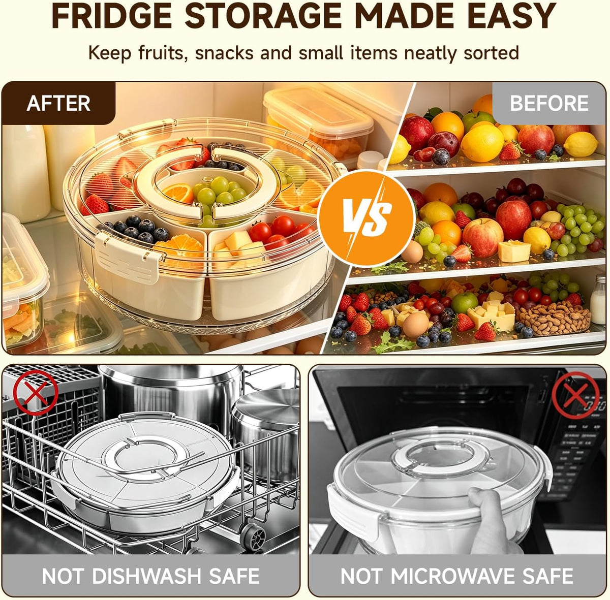 Divided Serving Tray, Snackle Box Container with Lid & Handle