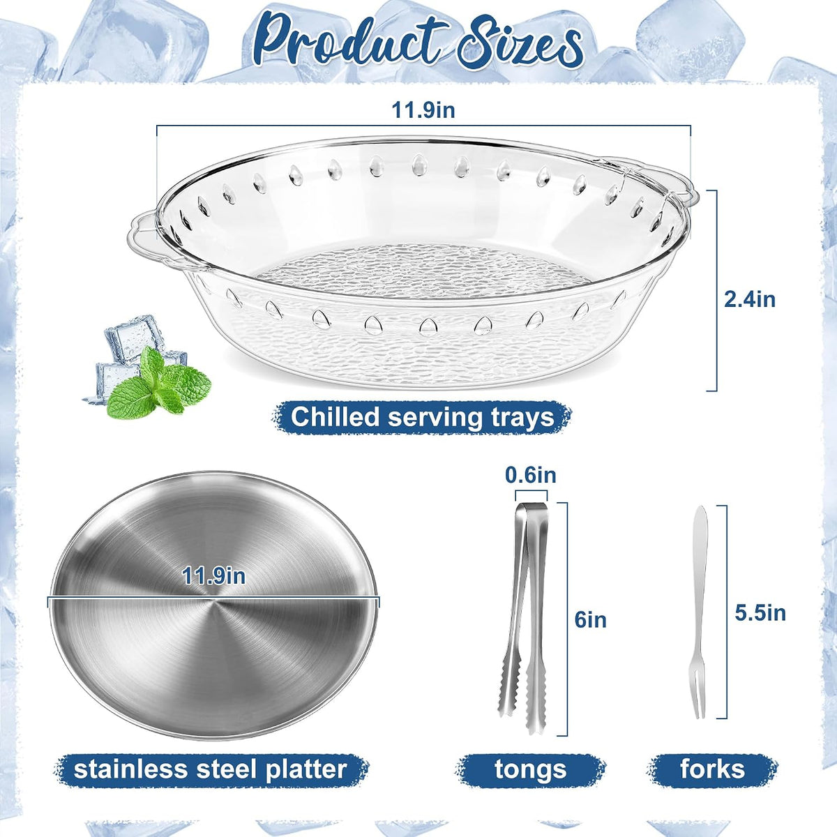 Chilled Serving Trays for Parties, Set of 3, 11.8"