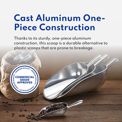 New Star Foodservice 34523 One-Piece Cast Aluminum Round Bottom Bar Ice Flour Utility Scoop, 12-Ounce, Silver