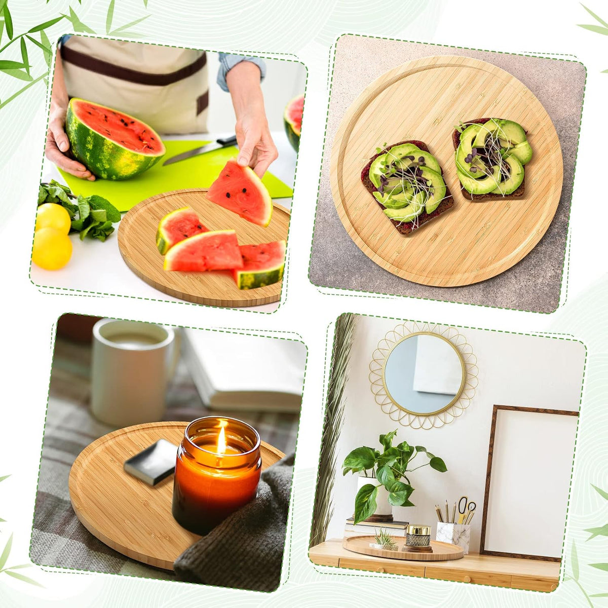 Meanplan 5 Pcs FAL Round Charcuterie Board Bamboo Tray, 8 Inch
