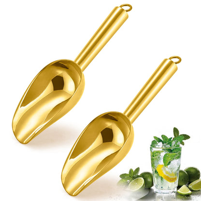 Herogo 3oz Mini ice Scoop Set of 2, Small Stainless Steel Scooper for Candy/Flour/Bean/Pet Food/ Ice Cube, Metal Utility Scoops for Kitchen Bar Party Wedding, Dishwasher Safe & Heavy Duty