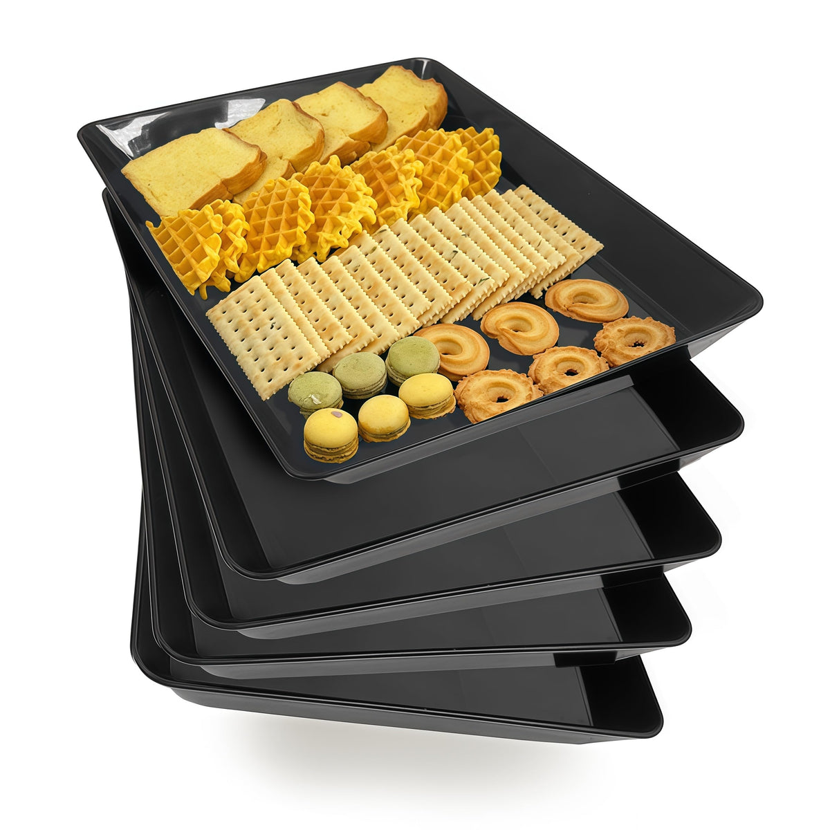 Serving Tray Platter, 4 Pack Food Tray for Veggie Fruit Snack Dessert Cookie Cheese, Food Trays for Party Supplies Display, Plastic Platters for Serving Food, Large White Trays, BPA Free