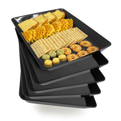 Serving Tray Platter, 4 Pack Food Tray for Veggie Fruit Snack Dessert Cookie Cheese, Food Trays for Party Supplies Display, Plastic Platters for Serving Food, Large White Trays, BPA Free