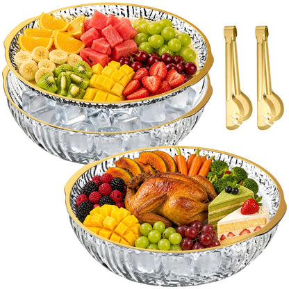 2 Set 16" x 9" Plastic Chilled Serving Tray for Parties, Serving Platter with Compartments Ice Chilled Party Platter Charcuterie Serving Board Cold Dish Dip for Fruit Seafood Vegetable