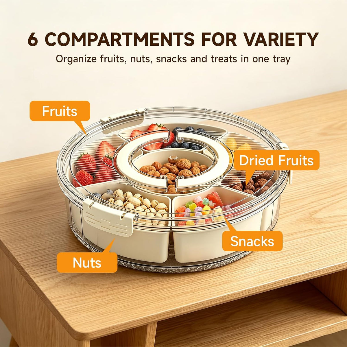 Divided Serving Tray, Snackle Box Container with Lid & Handle