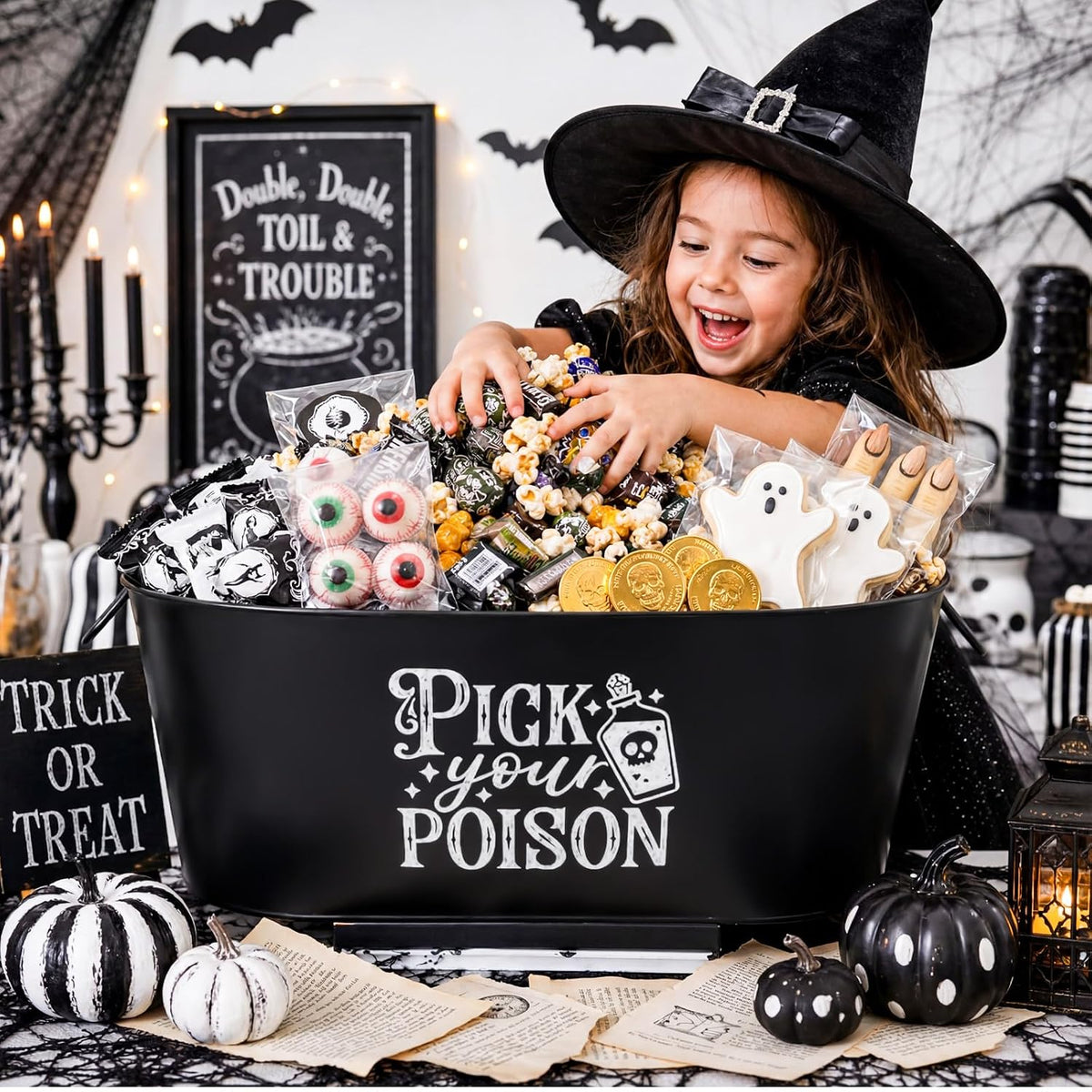 Meanplan 4 Gallon Large Halloween Ice Bucket Metal Pick Your Poison Tub