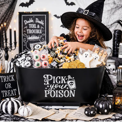 Meanplan 4 Gallon Large Halloween Ice Bucket Metal Pick Your Poison Tub