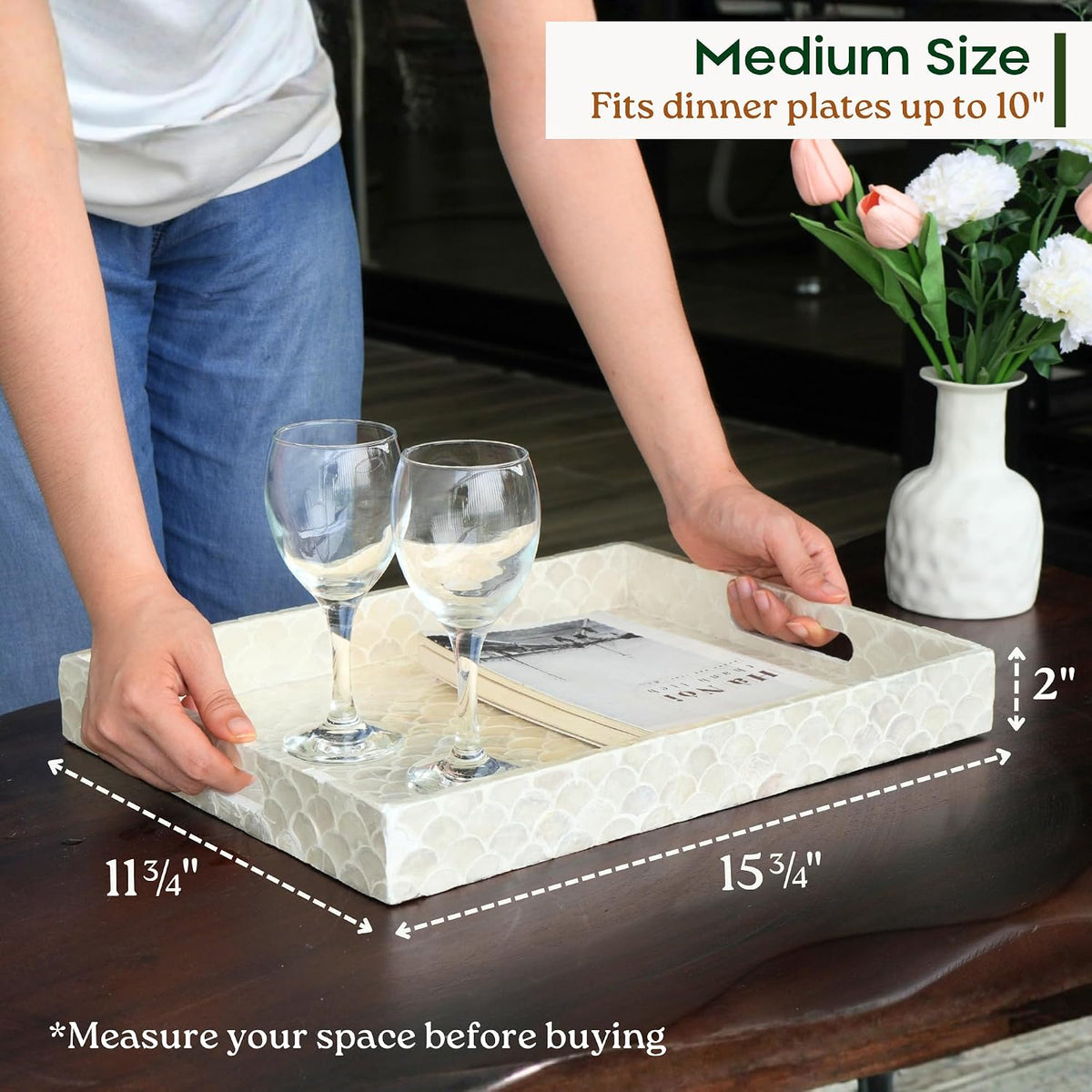 CHI AN HOME 15.8" x 11.8" Capiz Shell Decorative Tray, Coastal Serving Tray