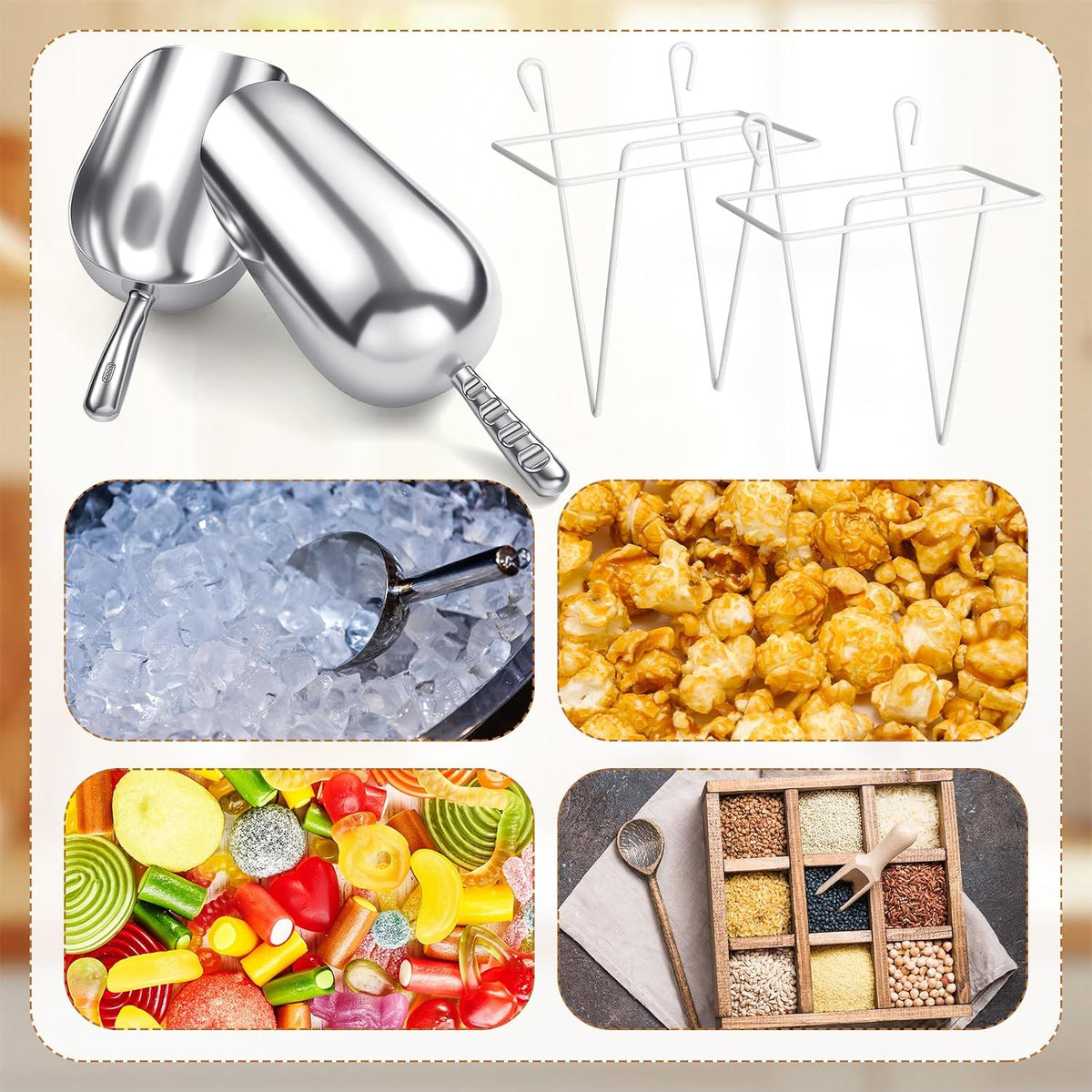 2 Set 85 oz Large Aluminum Ice Scoop with Holder, Metal Scooper