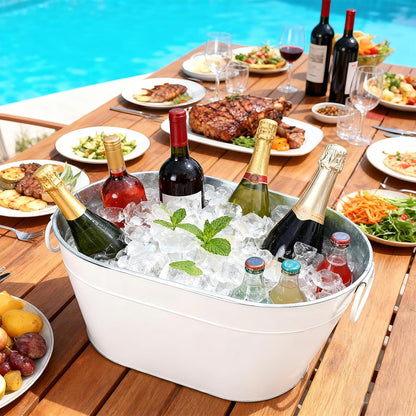 Galvanized Tub Ice Bucket for Party, Thick Metal Galvanized Drink Buckets, Beverage Tub with Handles, Drink Bucket for Indoor & Outdoor Parties (2PCS White)