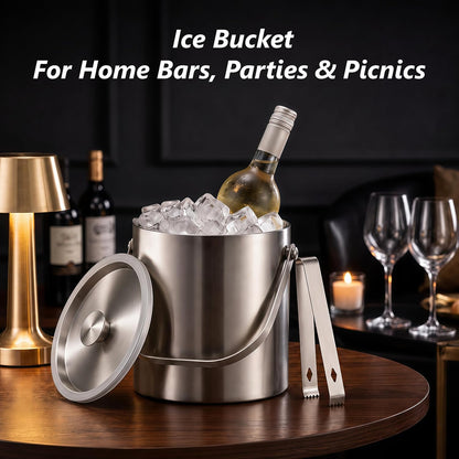 3L Stainless Steel Ice Bucket with Lid & Tongs for Parties