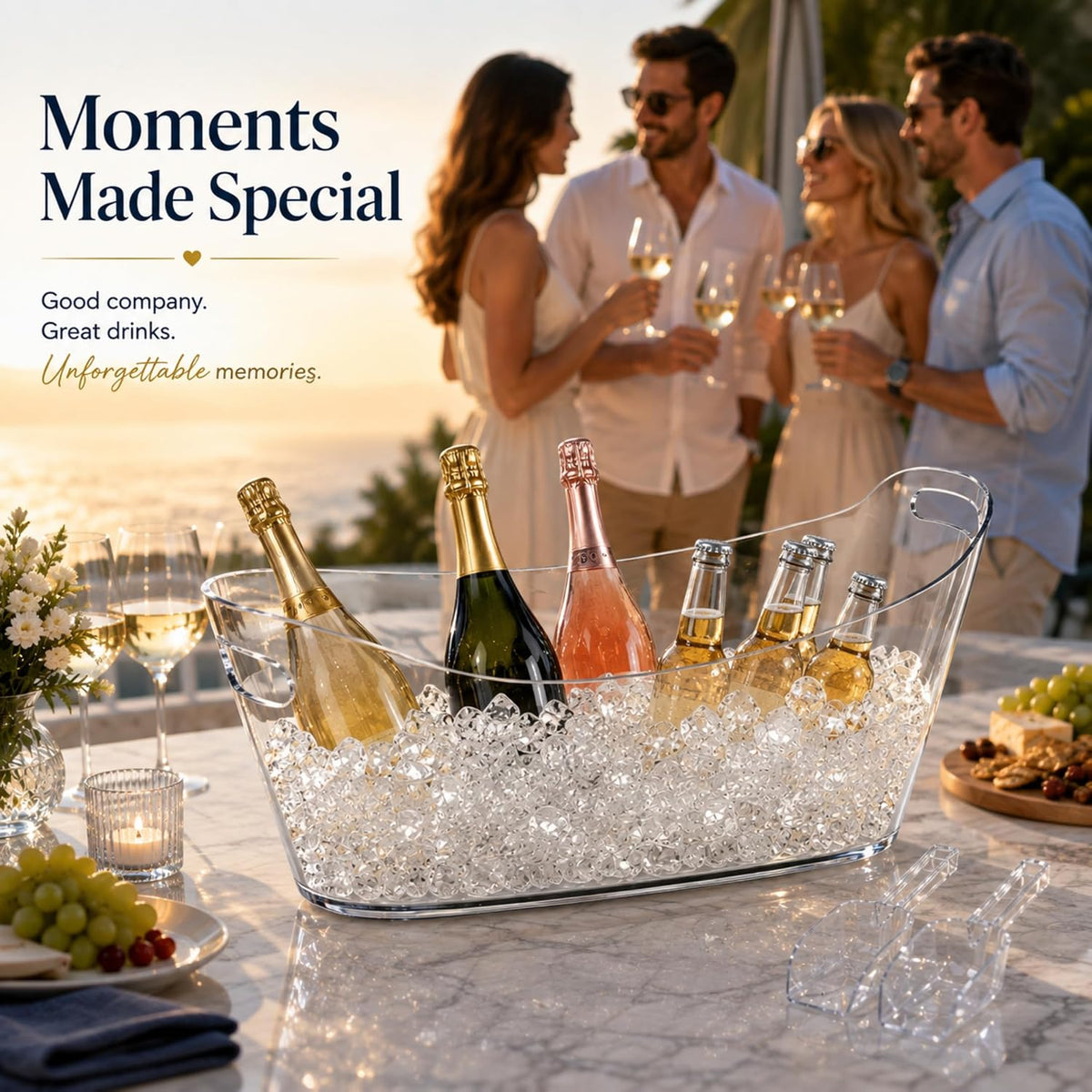6.5L Acrylic Ice Bucket for Parties, 2 Pack champagne bucket with scoop Heavy-Duty Drop-Resistant Beverage Tub for Wine, Champagne, Beer, Drink Chiller for Mimosa & Wine Bar