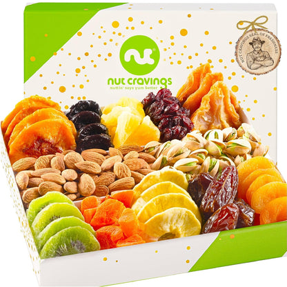 NUT CRAVINGS - Dried Fruit & Mixed Nuts Gift Basket (12 Assortments)