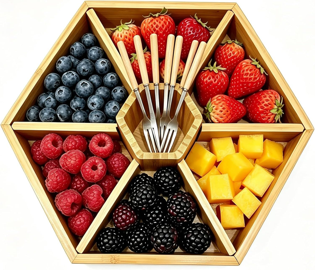 Bamboo Snack Tray, 8 Compartment Serving Tray, Party Platter