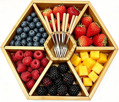 Bamboo Snack Tray, 8 Compartment Serving Tray, Party Platter