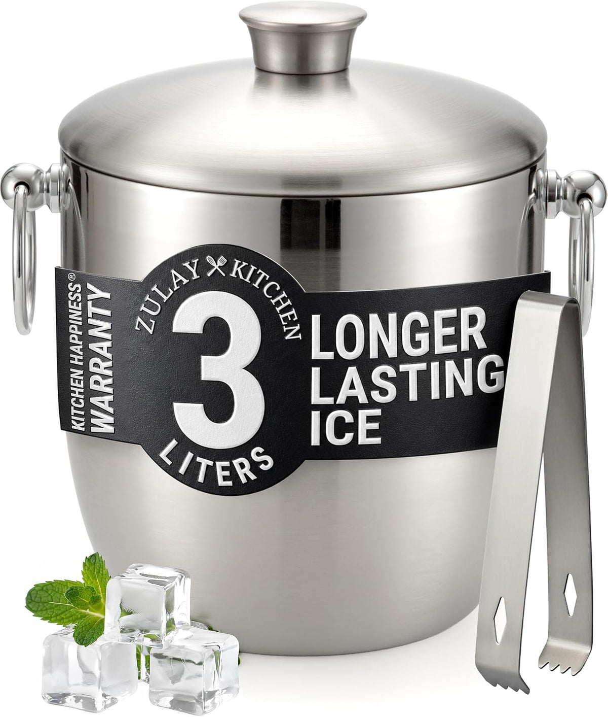 Zulay Kitchen Premium Stainless Steel Double-Wall Insulated Ice Bucket Kit – 3L, Leak-Proof, Stylish Drink Cooler for Parties, Cocktails, Wine, and Whiskey – Perfect for Home & Bar Use