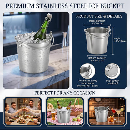 6 Pcs 1.8 Quart Small Ice Buckets with Handle Silver Wine Chiller