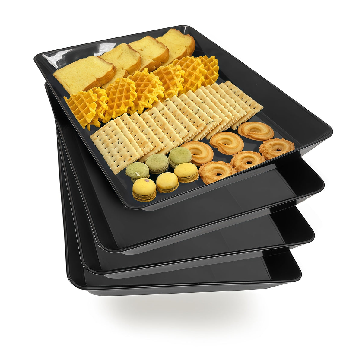 Serving Tray Platter, 4 Pack Food Tray for Veggie Fruit Snack Dessert Cookie Cheese, Food Trays for Party Supplies Display, Plastic Platters for Serving Food, Large White Trays, BPA Free