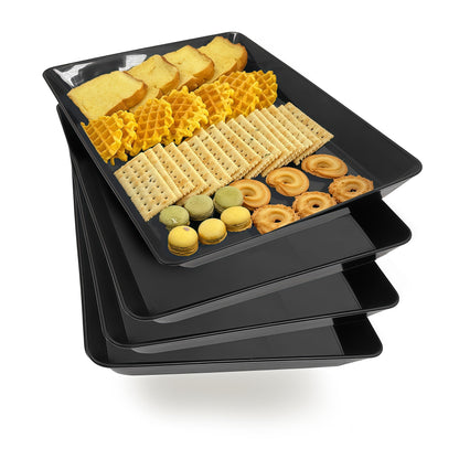 Serving Tray Platter, 4 Pack Food Tray for Veggie Fruit Snack Dessert Cookie Cheese, Food Trays for Party Supplies Display, Plastic Platters for Serving Food, Large White Trays, BPA Free
