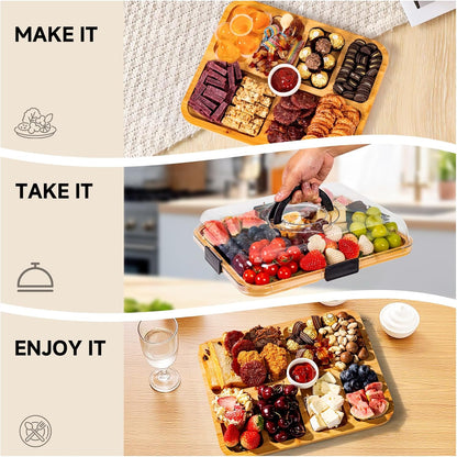 Portable Charcuterie Board with Lid, Cheese, Veggie & Snack Tray