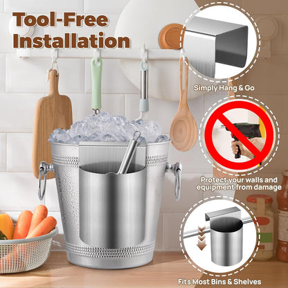 PRETYZOOM Ice Scoop Holder Hanging Organizer, Heavy Duty Metal Storage Box for Fridge Shelf, Ice Maker, Freezer, Supermarket, Home Use