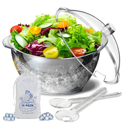 LIMOEASY Chilled Veggie Tray, 15 Inch Clear Party Platter with 4 Compartments, Ice Serving Bowl with Lid, Cold Food Buffet Server for Fruit, Vegetable, Appetizer, Shrimp