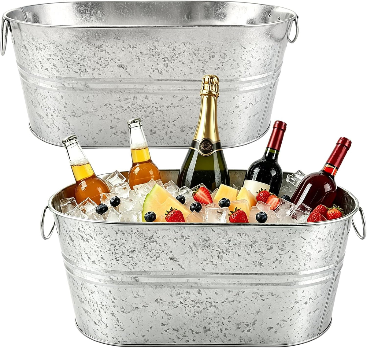 OBTANIM 2 Pack 4 Gallon Galvanized Ice Buckets Metal Champagne Drink Cooler Ice Beverage Tub with Carry Handles for Beer Cocktails Wine Home Parties Bar Cooling Supplies (Silvery)