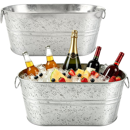 OBTANIM 2 Pack 4 Gallon Galvanized Ice Buckets Metal Champagne Drink Cooler Ice Beverage Tub with Carry Handles for Beer Cocktails Wine Home Parties Bar Cooling Supplies (Silvery)