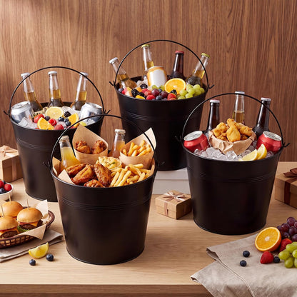 Didaey 12 Pcs Metal Beer Bucket Bulk Ice Bucket, 7.1 x 6.5 x 5.1, Black
