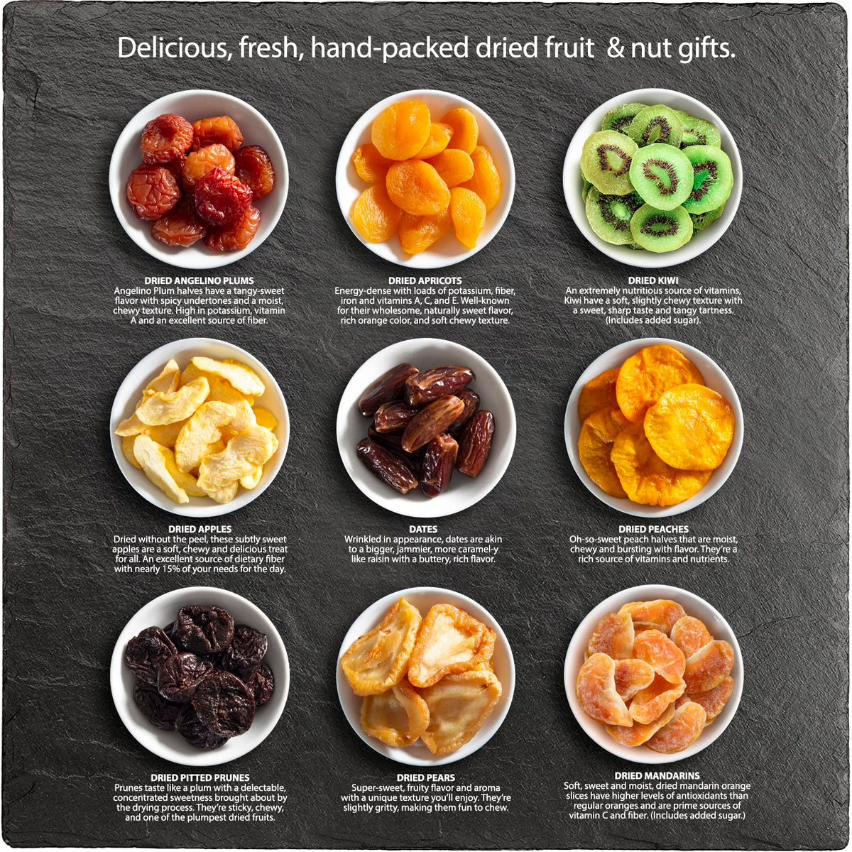 A Gift Inside Dried Fruit Gift Basket in Wooden Serving Tray – Gourmet Dried Apples, Apricots, Kiwi, Pears, Peaches, Dates, Prunes, Plums & Mandarin – Kosher Pareve OU Certified