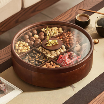 12" Wooden Serving Tray with Lid, 360° Rotating Snack Tray