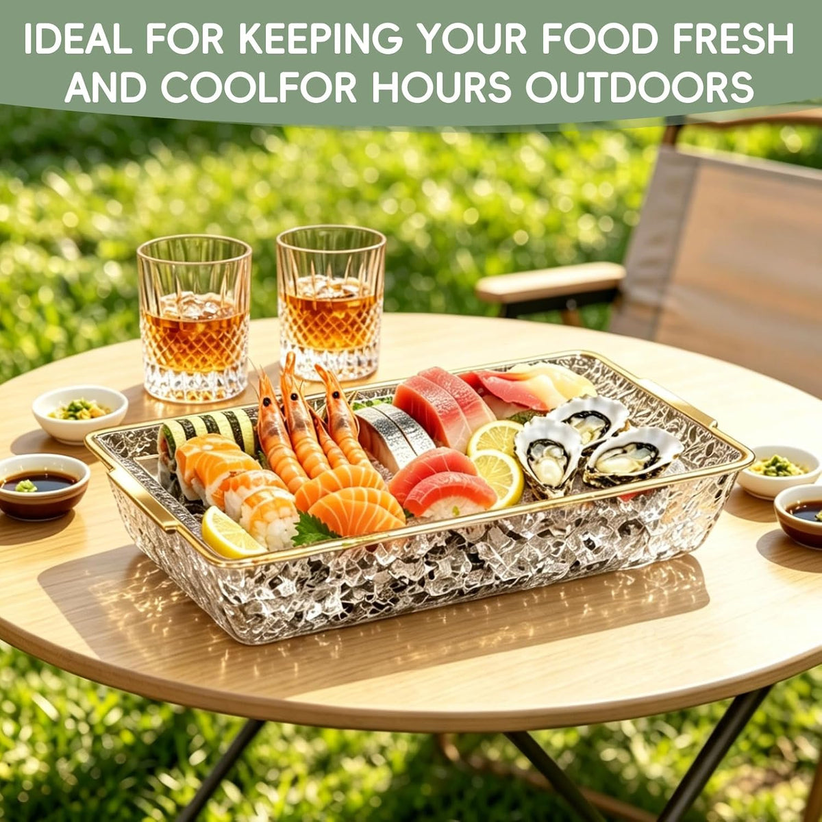 2 Set 16" x 9" Plastic Chilled Serving Tray for Parties, Serving Platter with Compartments Ice Chilled Party Platter Charcuterie Serving Board Cold Dish Dip for Fruit Seafood Vegetable