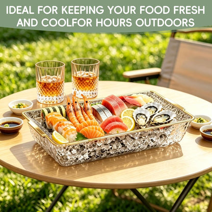 2 Set 16" x 9" Plastic Chilled Serving Tray for Parties, Serving Platter with Compartments Ice Chilled Party Platter Charcuterie Serving Board Cold Dish Dip for Fruit Seafood Vegetable