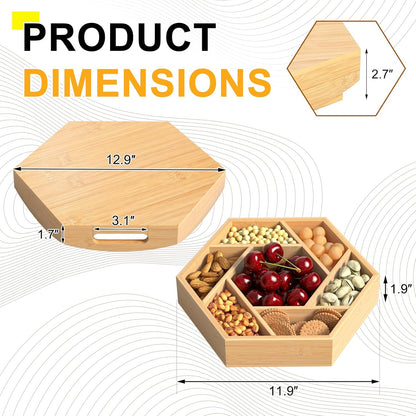 Bamboo Snack Serving Tray with Lid, 360° Rotating Dry Fruit Tray