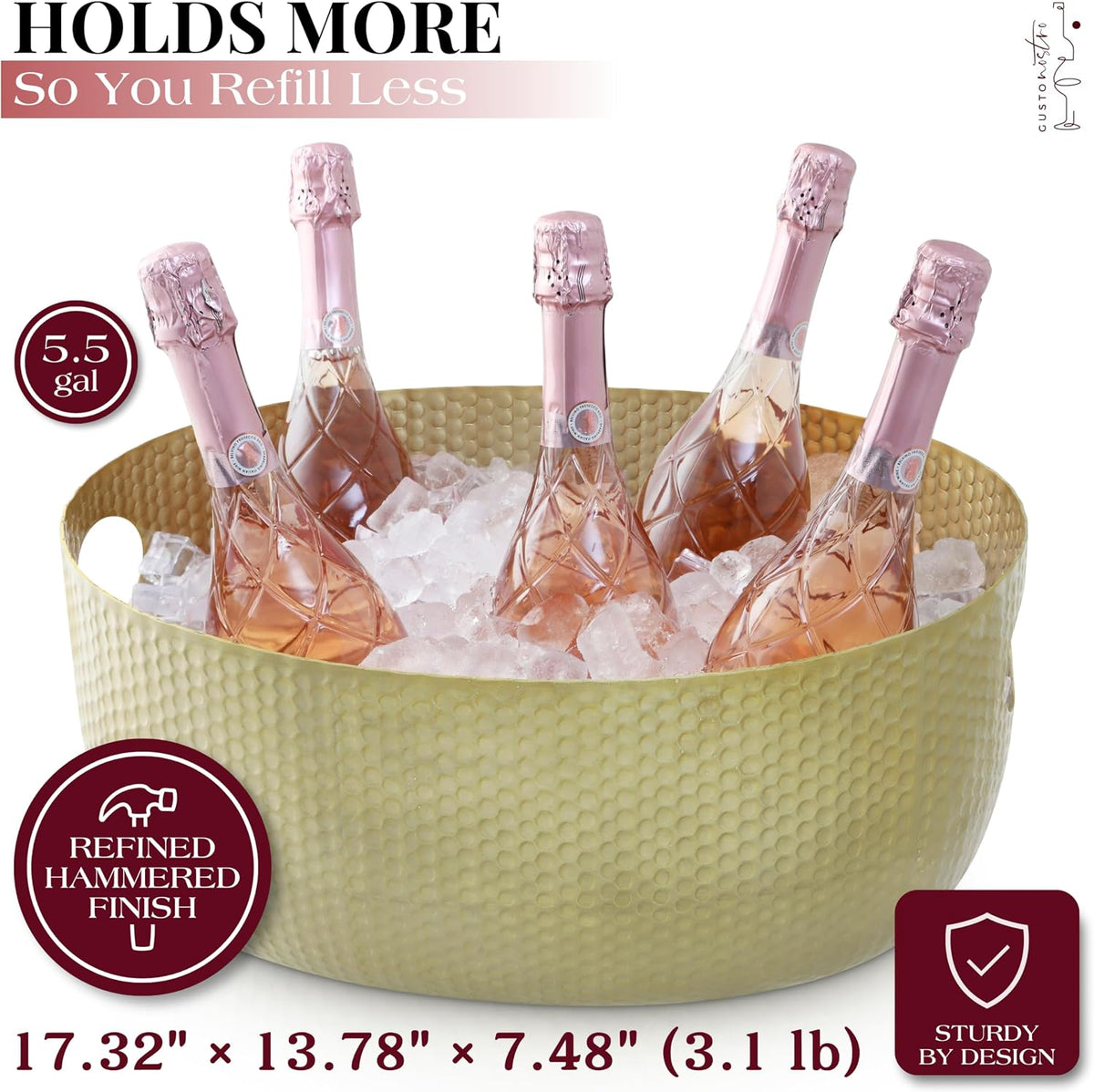 Gusto Nostro Large Beverage Tub for Parties - Metal Tub for Wine Bottles,Champagne,Beers - High Capacity Ice Bucket for Drinks - Extra Large Ice Buckets for Parties (22 qt) Outdoor Party Drink Bucket