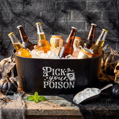 Meanplan 4 Gallon Large Halloween Ice Bucket Metal Pick Your Poison Tub