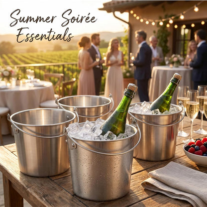 6 Pcs 1.8 Quart Small Ice Buckets with Handle Silver Wine Chiller