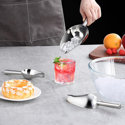 P&P CHEF Ice Scoop Set of 3, Stainless Steel Food Scoop,3+6+8 Oz & Silver
