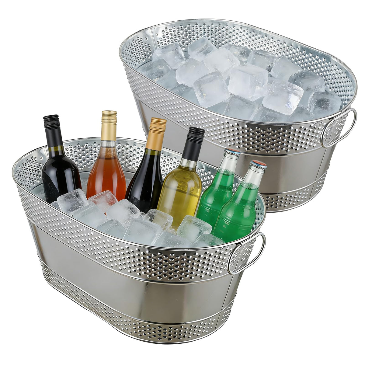 1 Pack 4 Gallon Galvanized Ice Bucket, Large Galvanized Beverage Tub Ice Bucket for Parties, Thick Metal Beverage Buckets with Handles, Oval Drink Buckets for Parties Indoor or Outdoor (Copper)