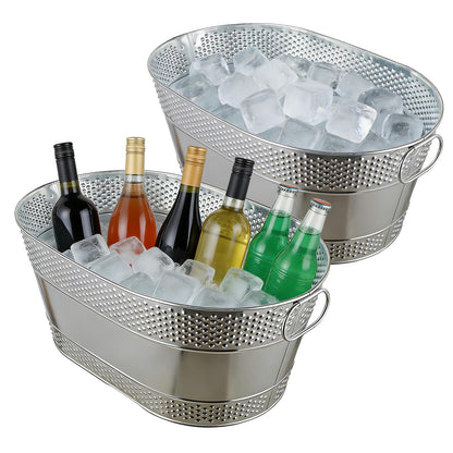 1 Pack 4 Gallon Galvanized Ice Bucket, Large Galvanized Beverage Tub Ice Bucket for Parties, Thick Metal Beverage Buckets with Handles, Oval Drink Buckets for Parties Indoor or Outdoor (Copper)