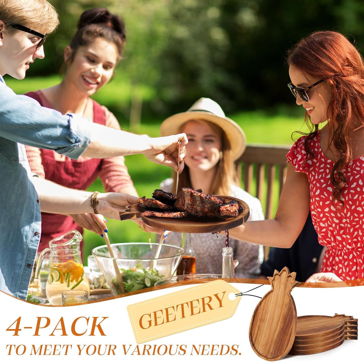 Geetery 4 Pack Pineapple Shaped Serving Trays Wooden Charcuterie Boards