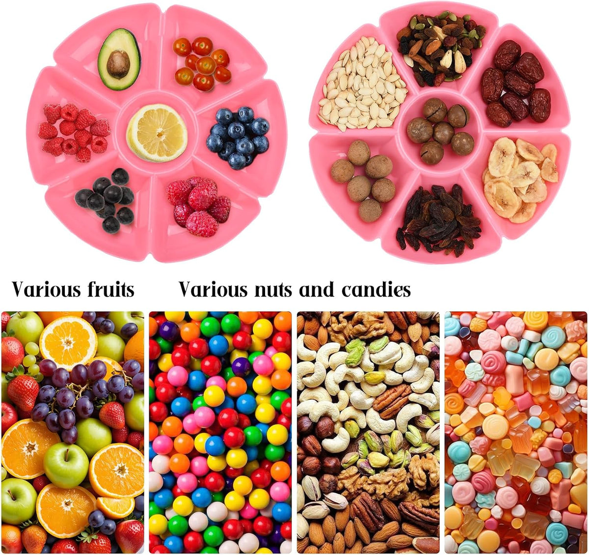 12 Pcs Plastic Snack Serving Tray, Chip and Dip Serving Tray, Sectioned, Divided Plates Platter for Snack, Nuts, Candy, Dried Fruit, Veggies