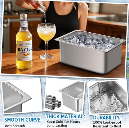 meekoo 2 Pack 9 Liters Stainless Steel Ice Buckets for Freezer Wine Bucket