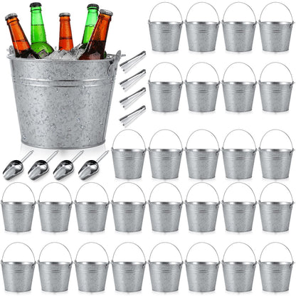 Zopeal 24 Pcs Galvanized Beer Buckets with Scoops Tongs, Retro